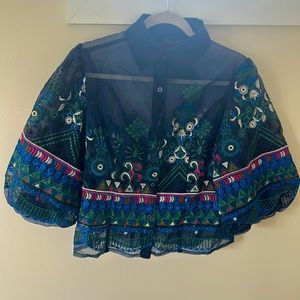 Unusual printed balloon sleeve blouse